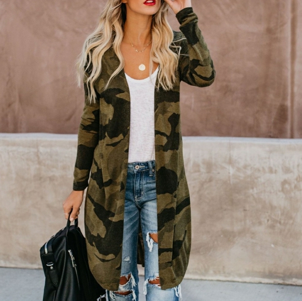 Camo Print Long Cardigan